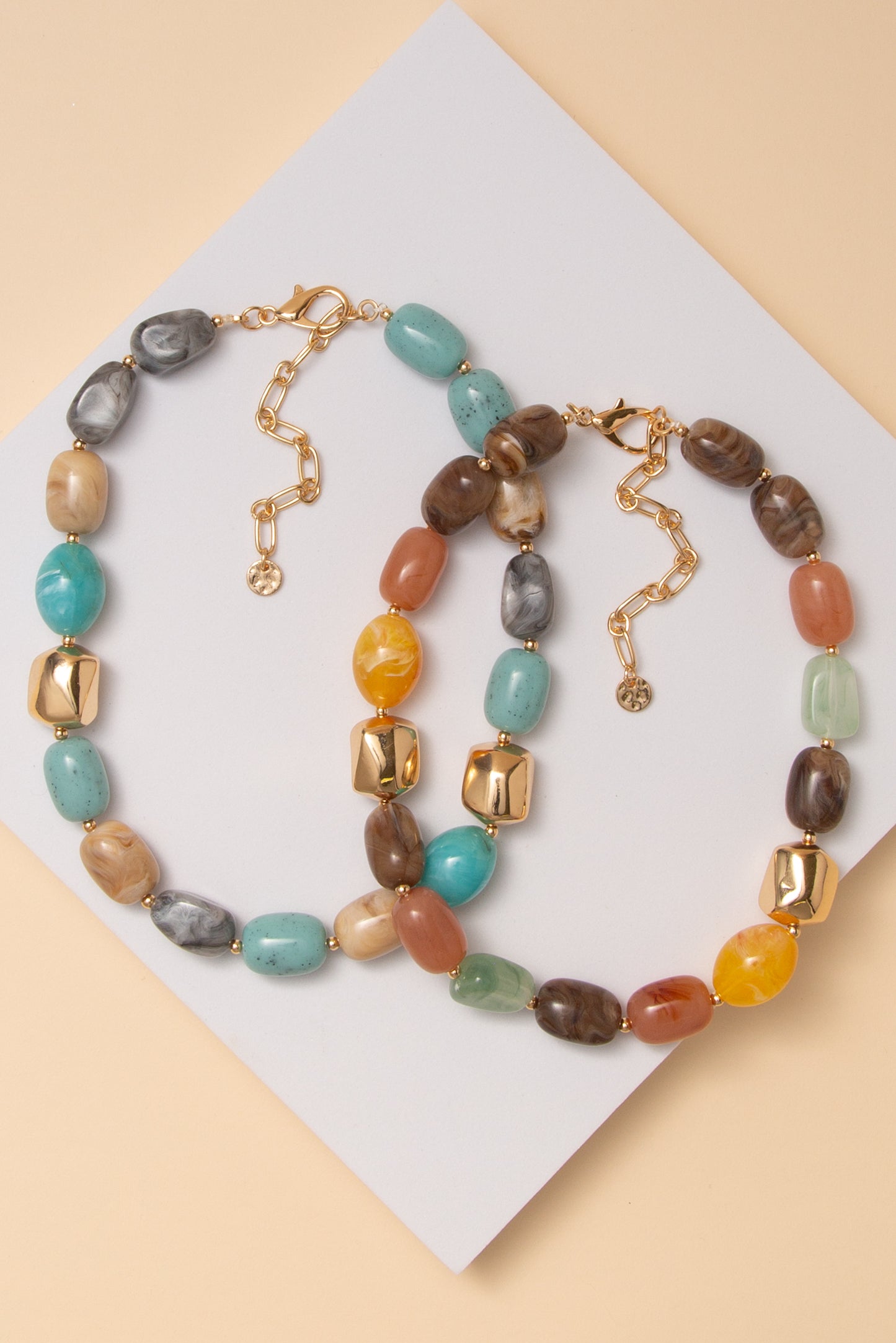 Nia Multi Color Stone Bead Necklace with Mixed Shapes