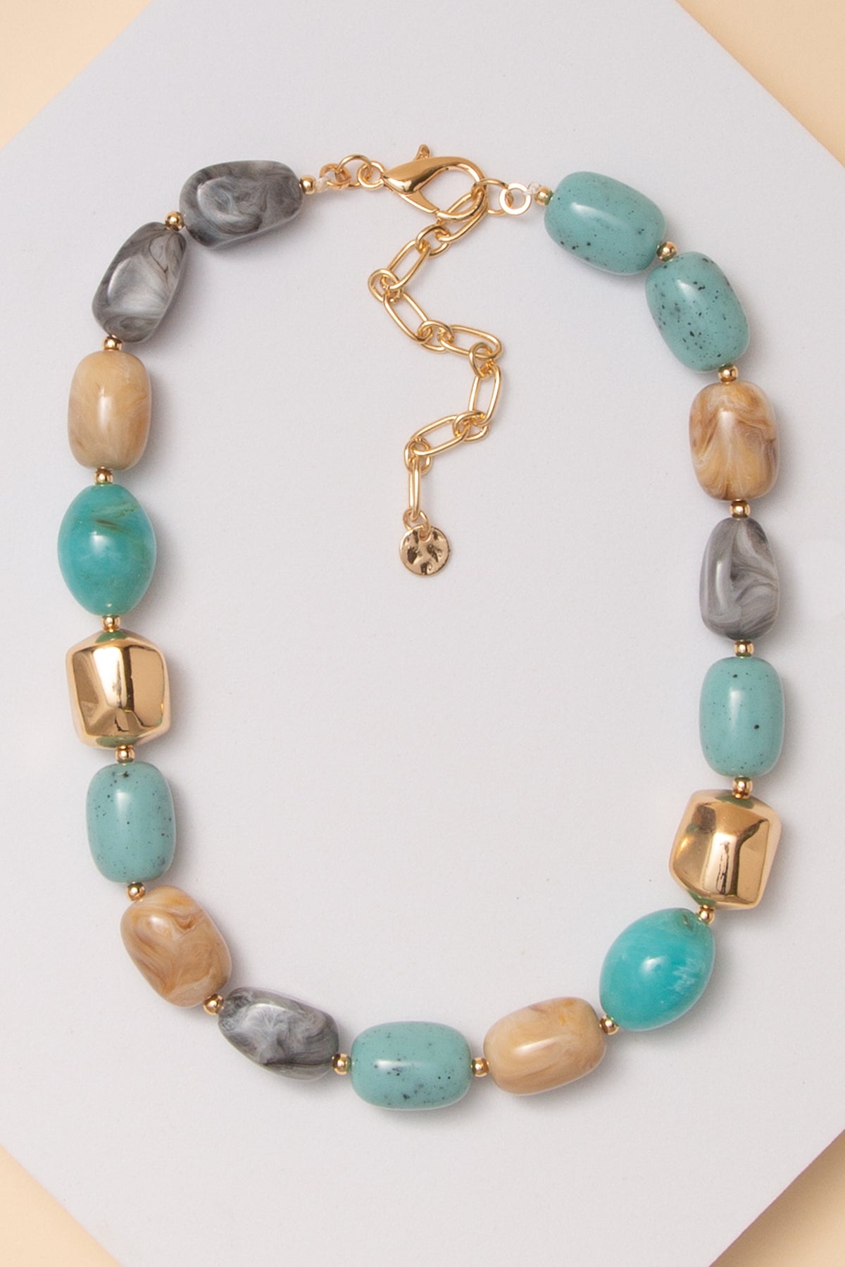 Nia Multi Color Stone Bead Necklace with Mixed Shapes | Turquoise