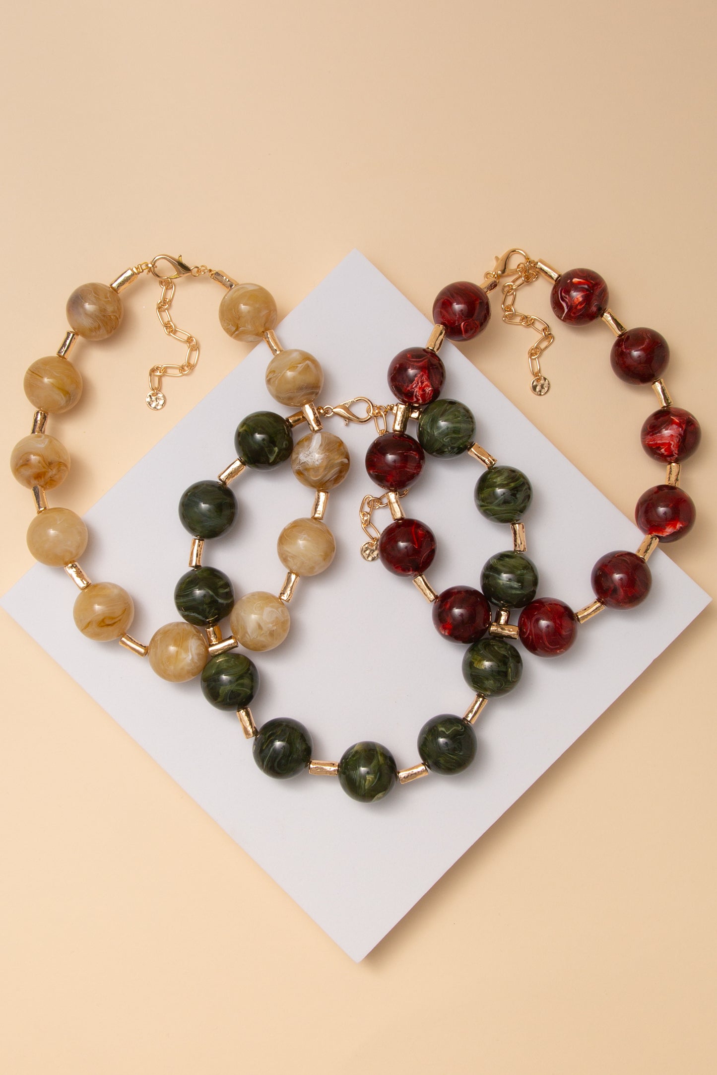 Kathryn Marble Round Resin Bead Necklace with Gold Tone