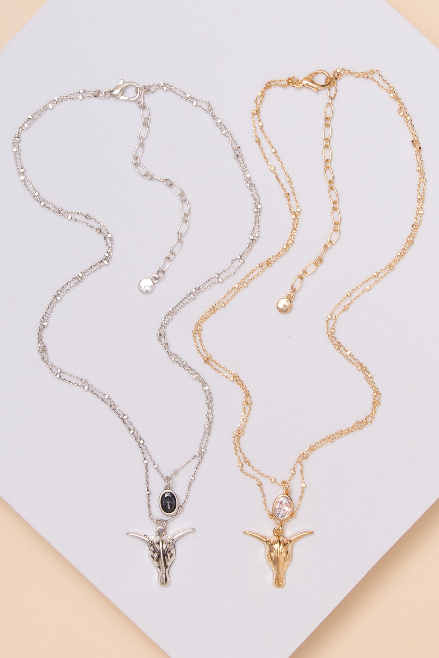 Myra 2 Strand Steer Head Necklace with Stone