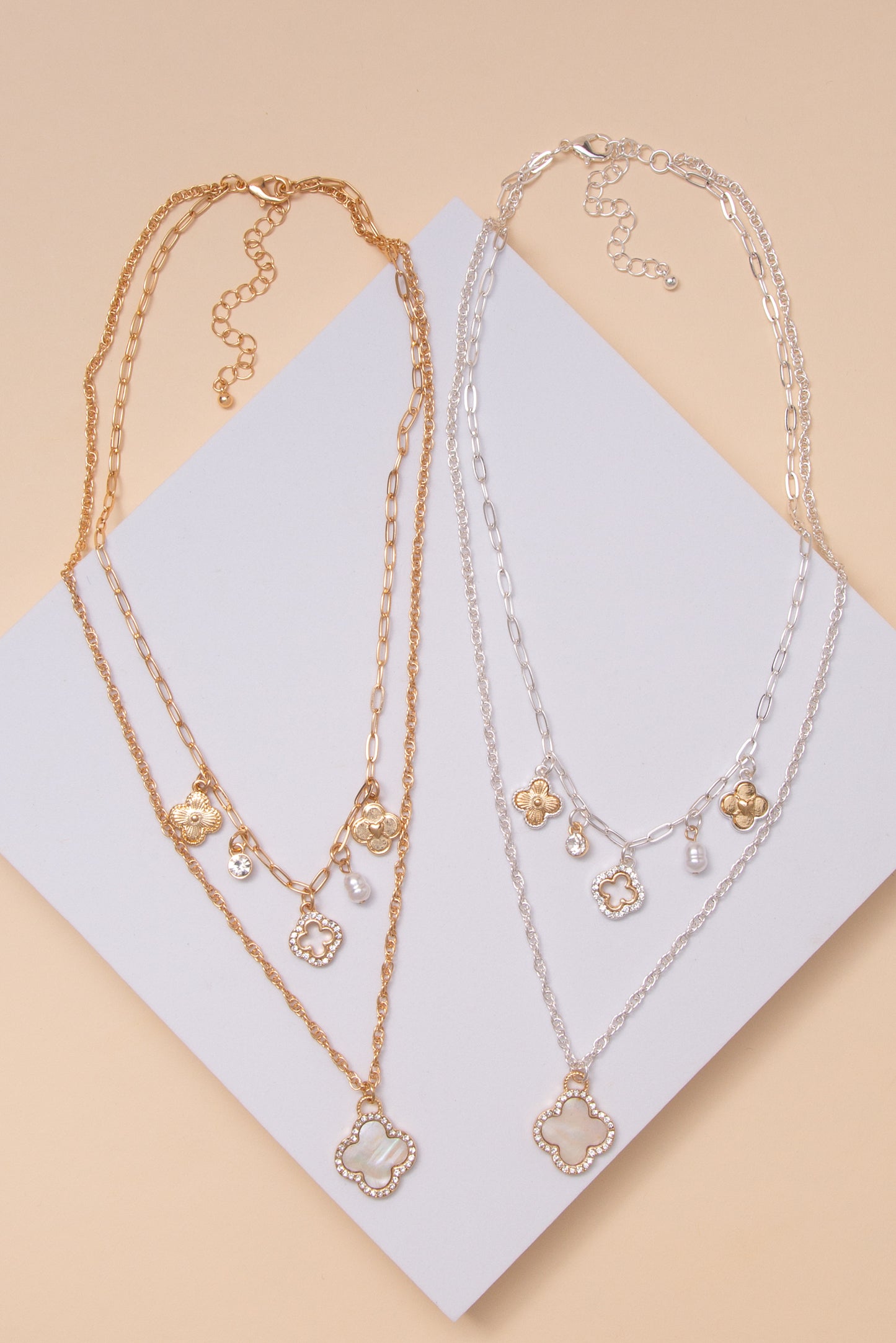 Catherine Tailored 2 Strand Multi Charm Quatrefoil Necklace