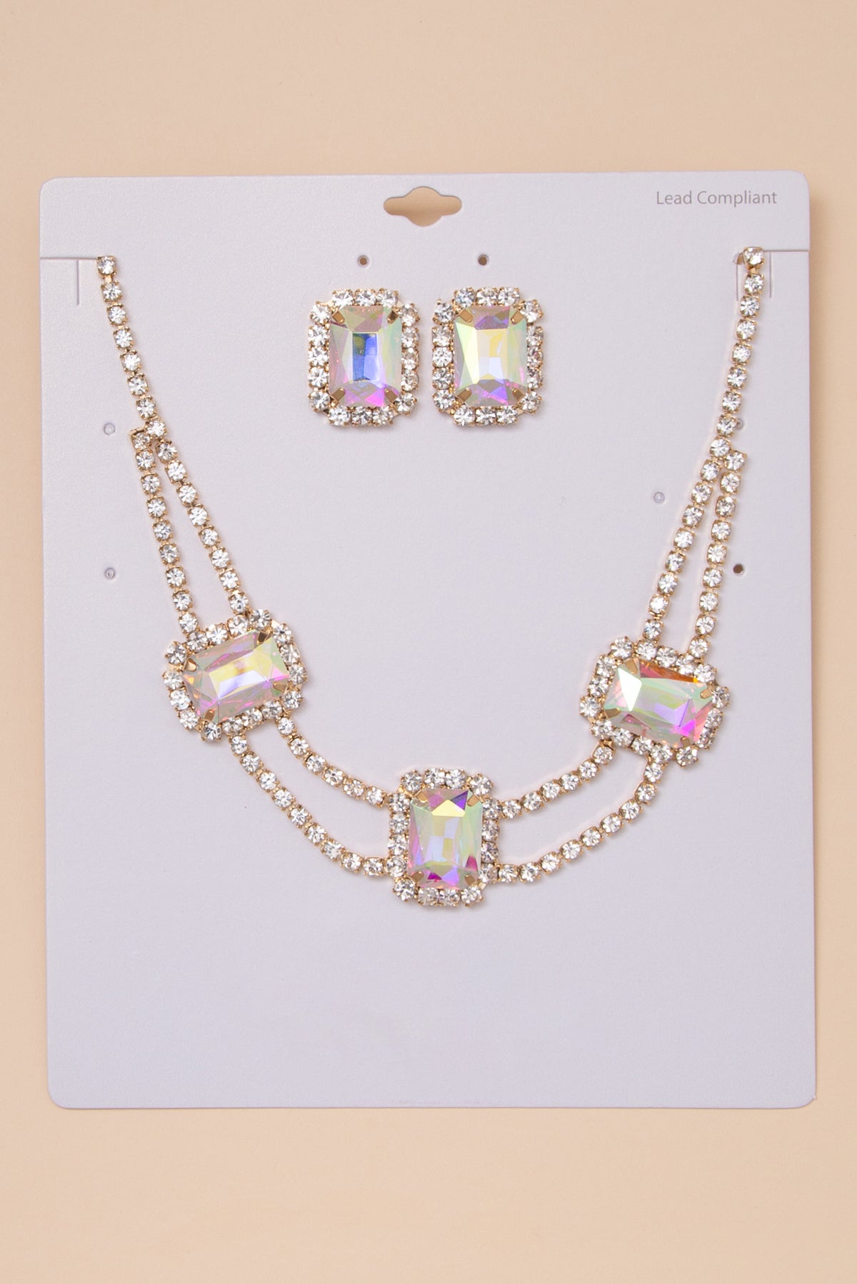 Kayla Rhinestone Crystal Necklace and Earring Set | Iridescent