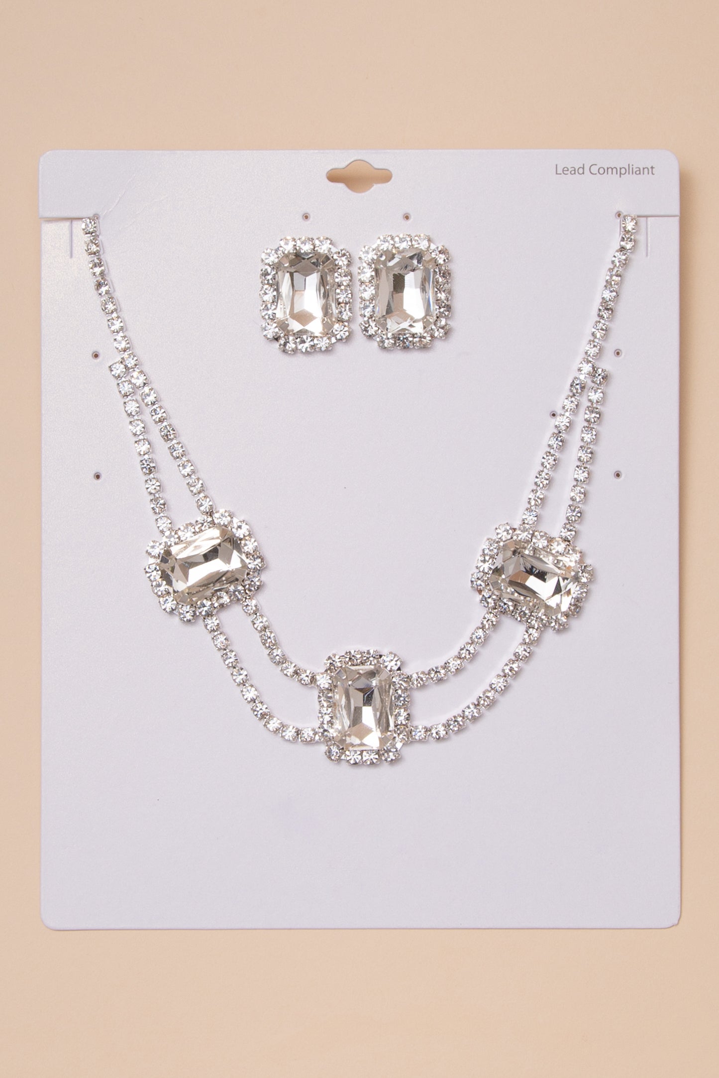 Kayla Rhinestone Crystal Necklace and Earring Set | Silver