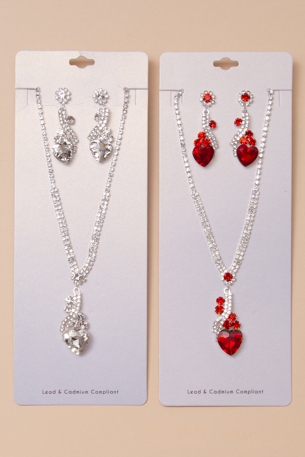 Leah Necklace and Earring Set with Crystal Heart Pendant