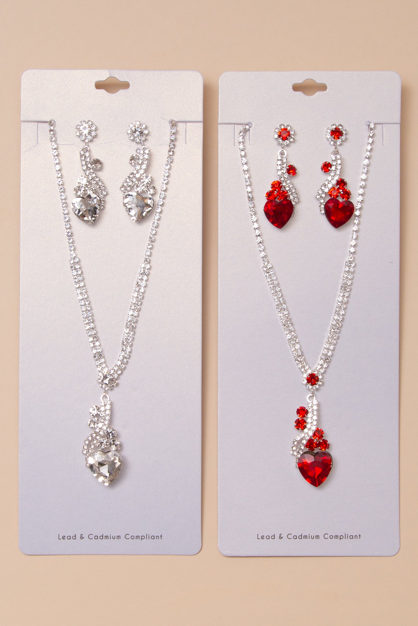 Leah Necklace and Earring Set with Crystal Heart Pendant