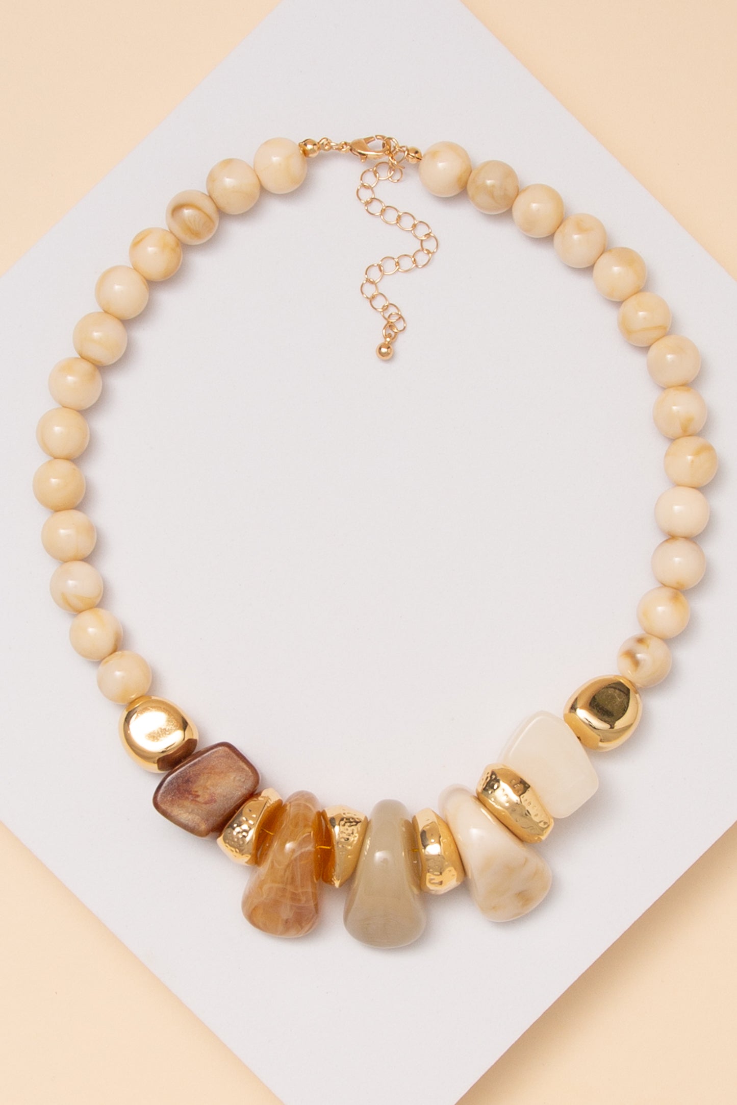 Lana Marble Stone Bead Necklace with Mixed Shapes | Beige