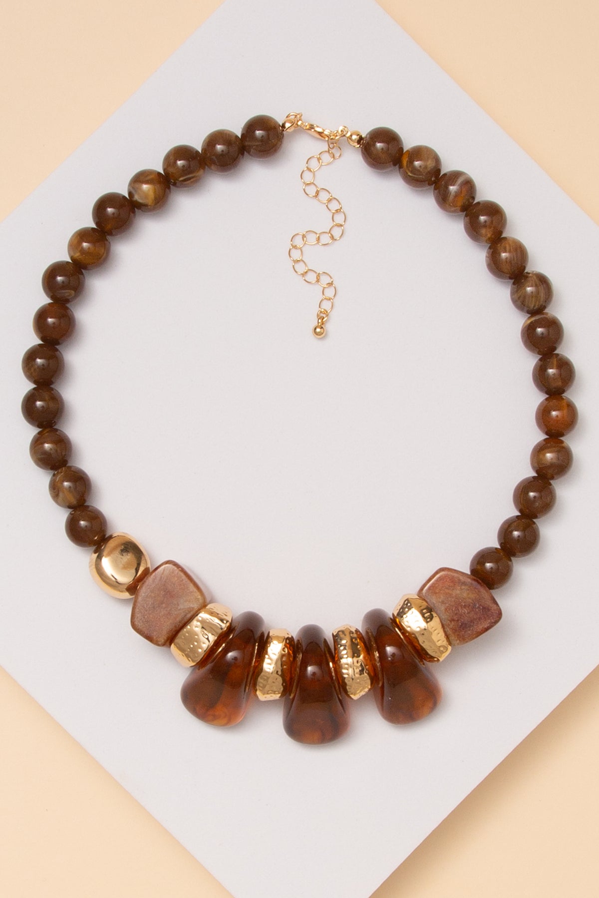 Lana Marble Stone Bead Necklace with Mixed Shapes | Brown