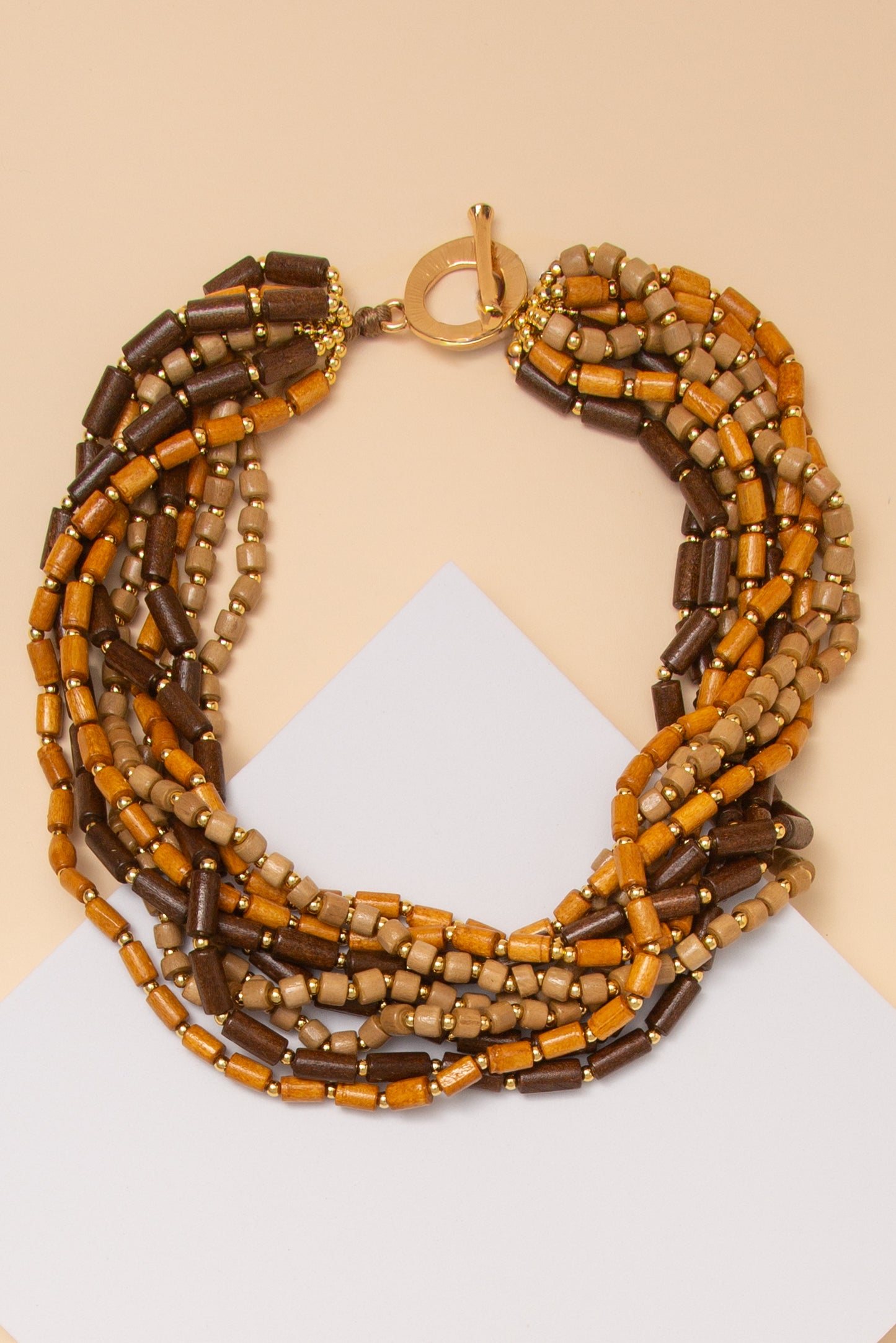Maddison Multi Strand Wood Bead Necklace with Toggle Closure