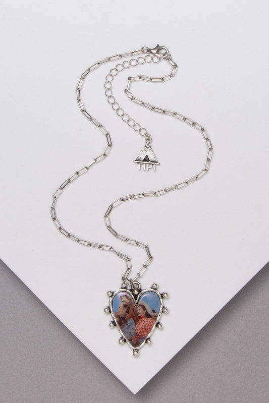 April Western Theme Print Heart Necklace