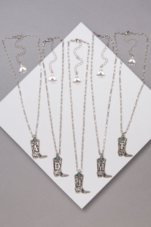 Clara Western Initial Boot Pendant Necklace