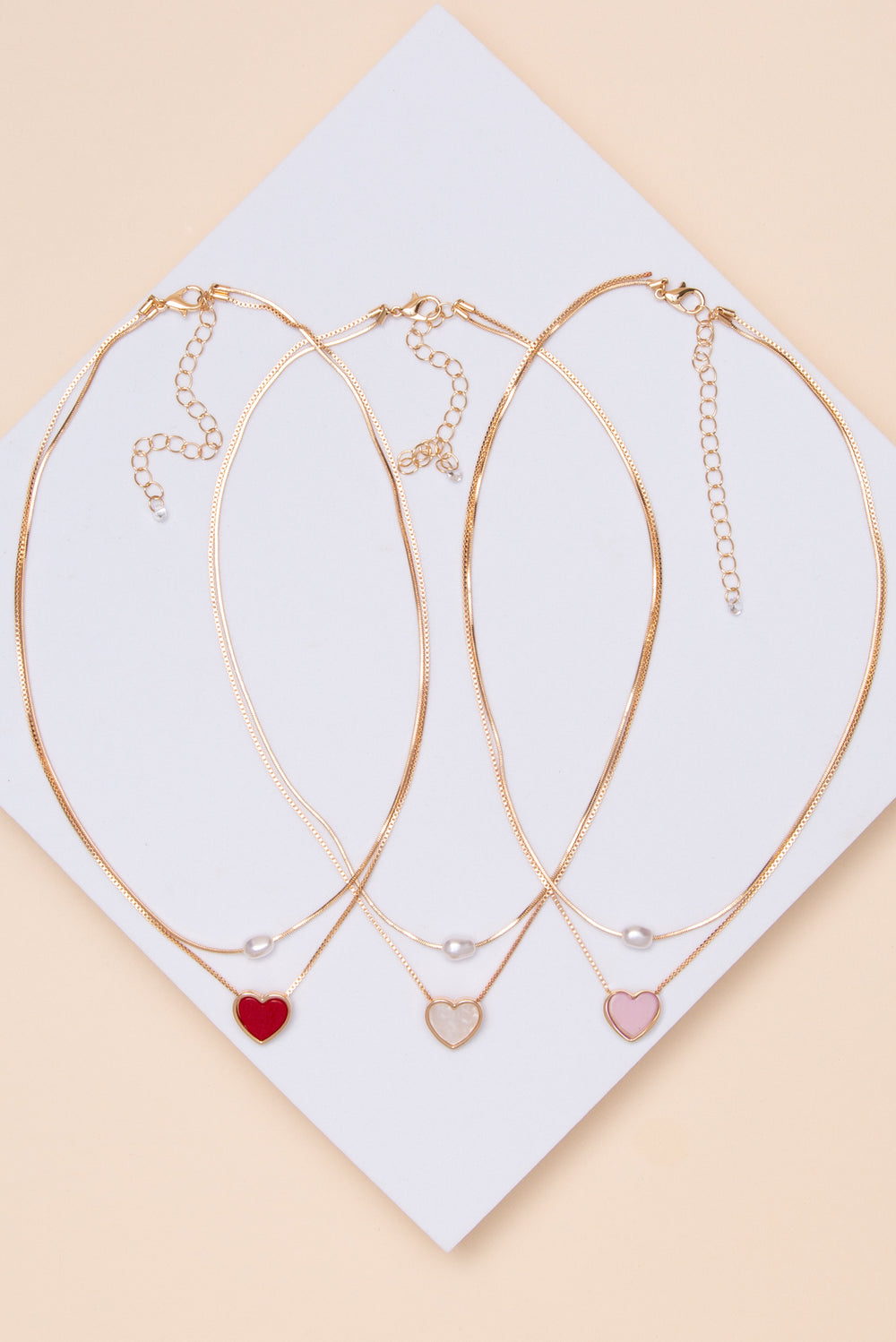 Millie Double Strand Pearl and Heart Necklace