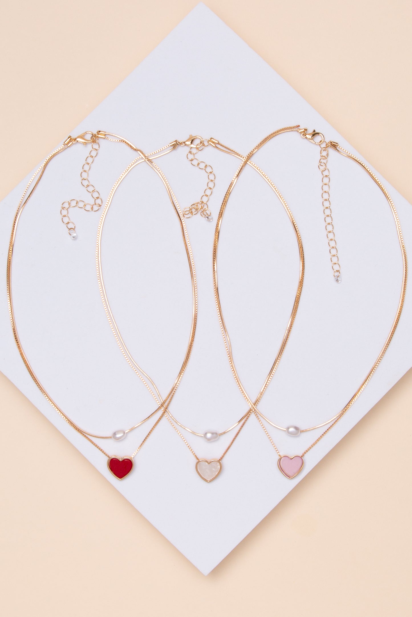 Millie Double Strand Pearl and Heart Necklace