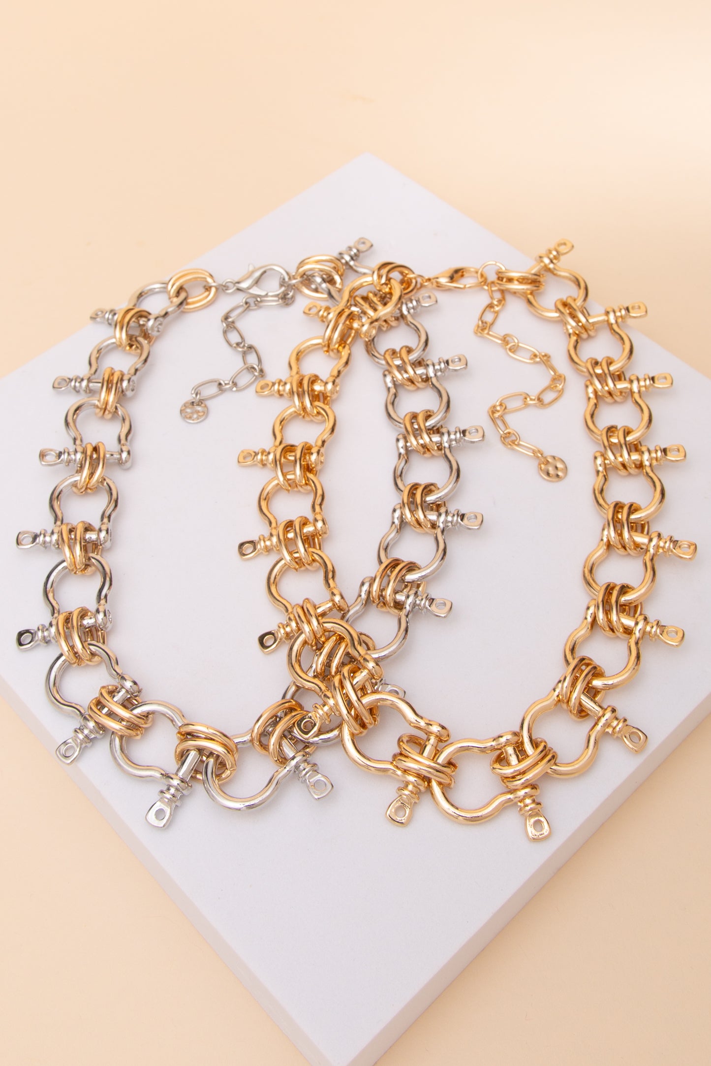 Valentina Shackle Link Chain Necklace with Mixed Metal Accents