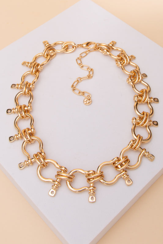 Valentina Shackle Link Chain Necklace with Mixed Metal Accents | Gold
