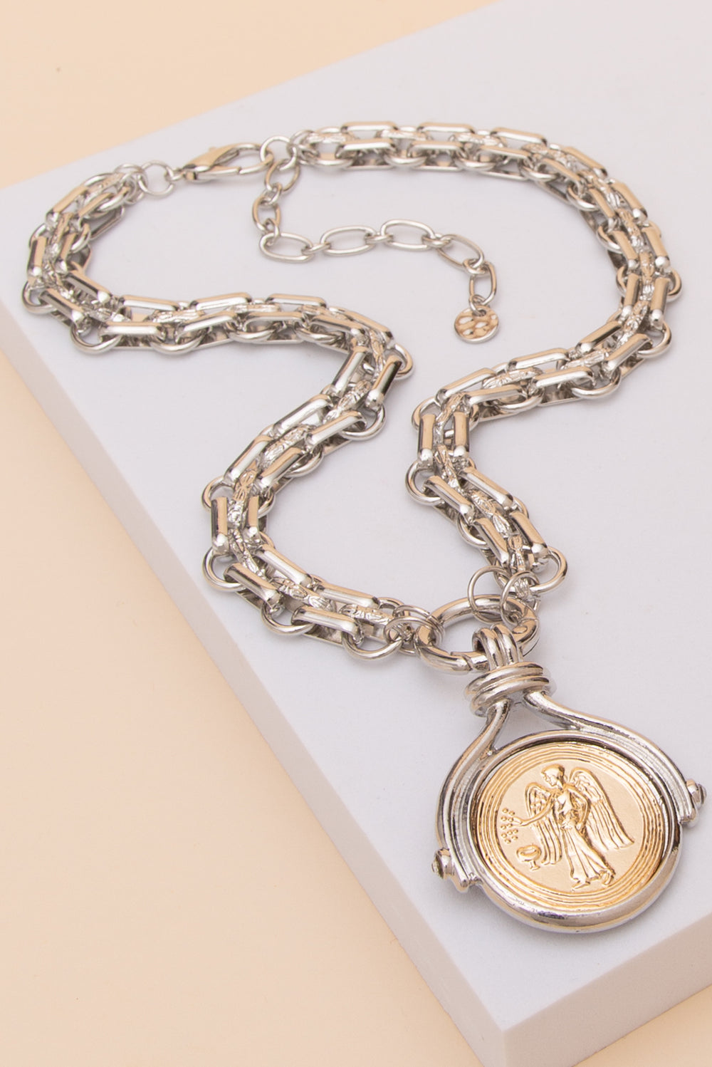 Grace Two Tone Angel Coin Pendant Necklace