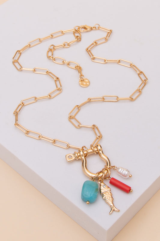 Anna Multi Charm Shackle Paperclip Chain Necklace
