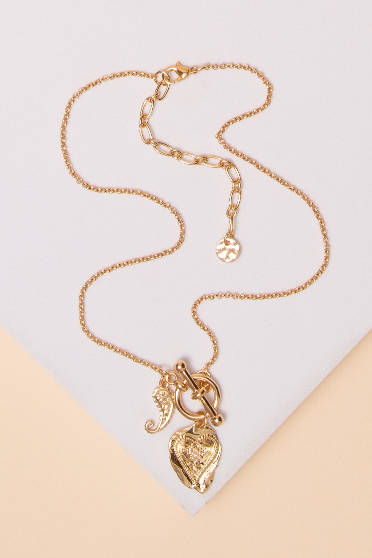 Parker Pearl Heart and Wing Charm Toggle Necklace | Gold 