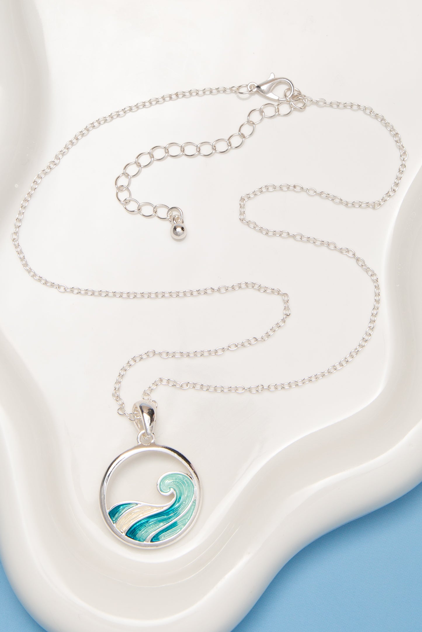Aubrey Polished Epoxy Coastal Wave Pendant Necklace
