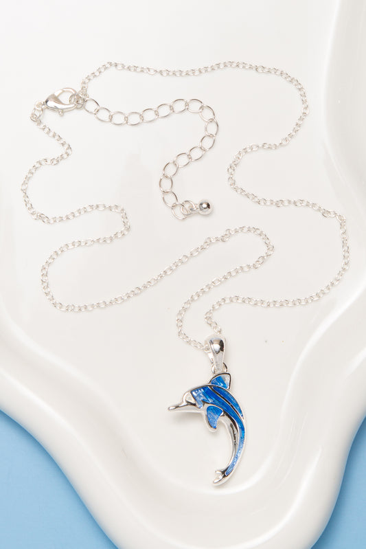 Taylor Blue Epoxy Dolphin Pendant Necklace