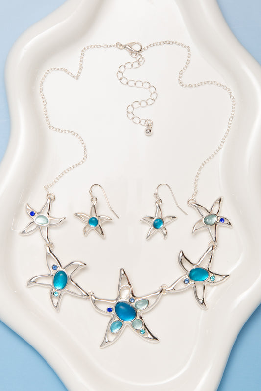 Kinsley Colored Stone Starfish Necklace And Earring Set
