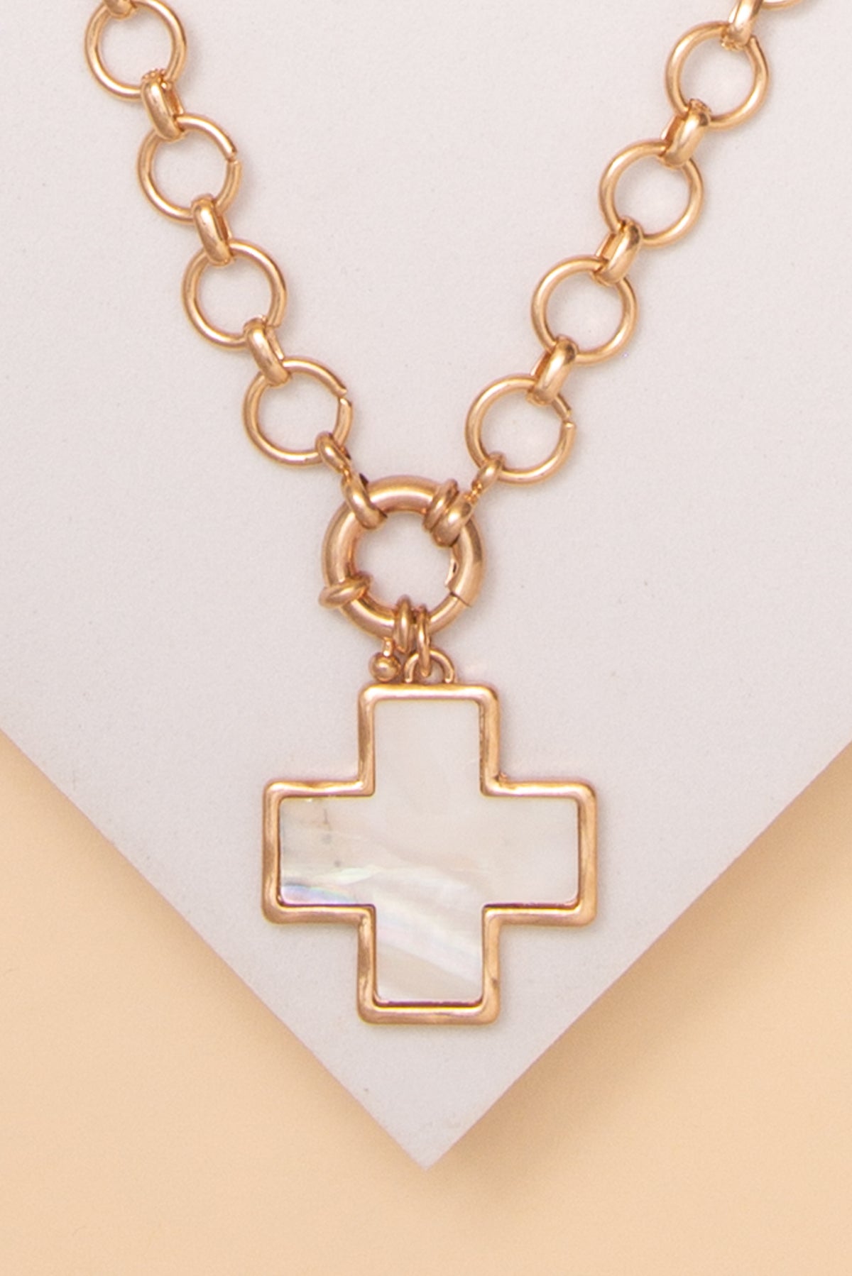 Isabelle Cross Opal Gold Chain Necklace