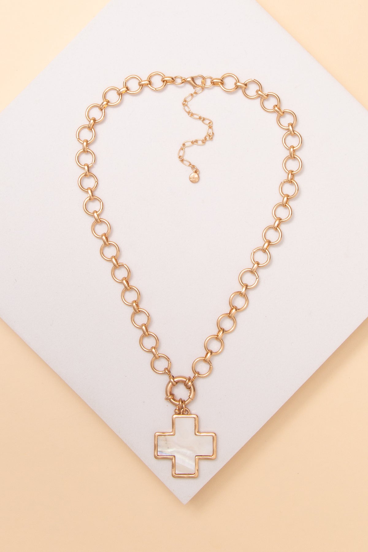 Isabelle Cross Opal Gold Chain Necklace