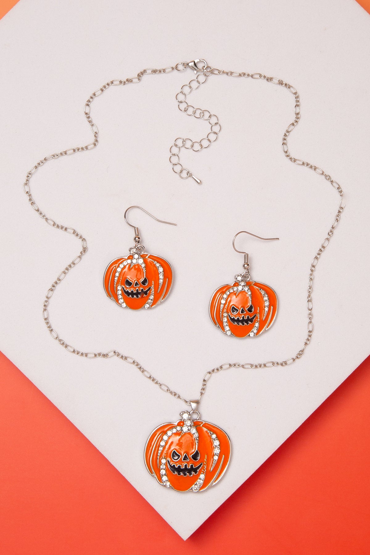 Elaine Halloween Crystal Jack O Lantern Necklace And Earring Set