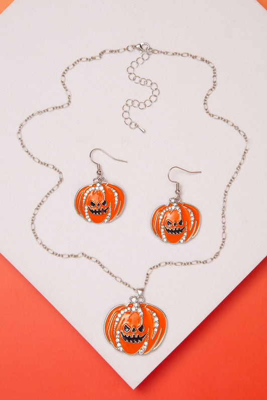 Elaine Halloween Crystal Jack O Lantern Necklace And Earring Set