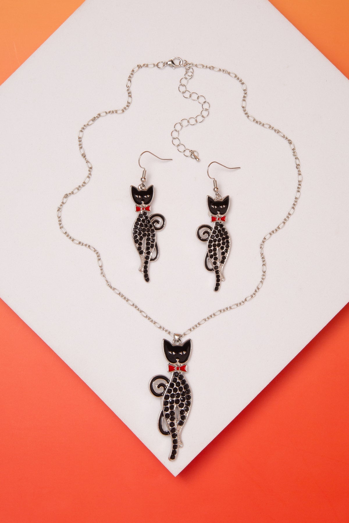 Kimberly  Black Cat Halloween Necklace and Earring Set