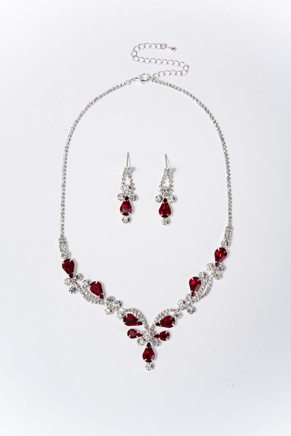 Autumn Elegant Rhinestone Statement Necklace Set - Red