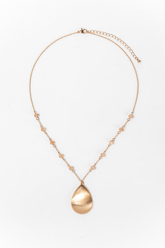 Eloise Metal Teardrop Crystal Necklace - Gold
