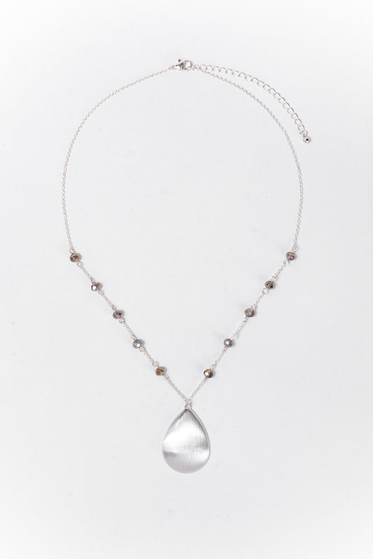 Eloise Metal Teardrop Crystal Necklace - Silver