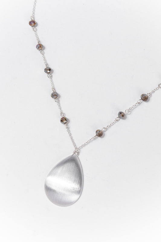 Eloise Metal Teardrop Crystal Necklace - Silver