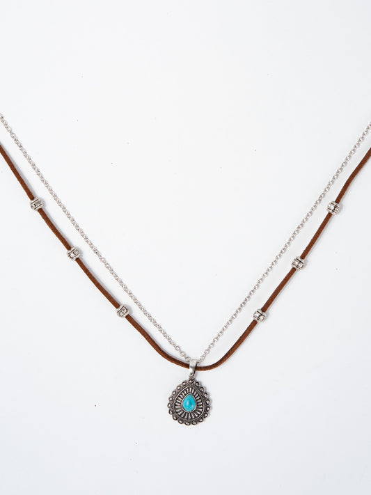 Anabelle Western Double Layer Suede Chain Pendant Necklace
