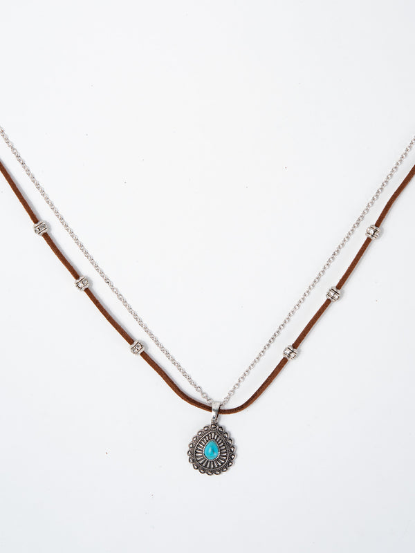 Anabelle Western Double Layer Suede Chain Pendant Necklace