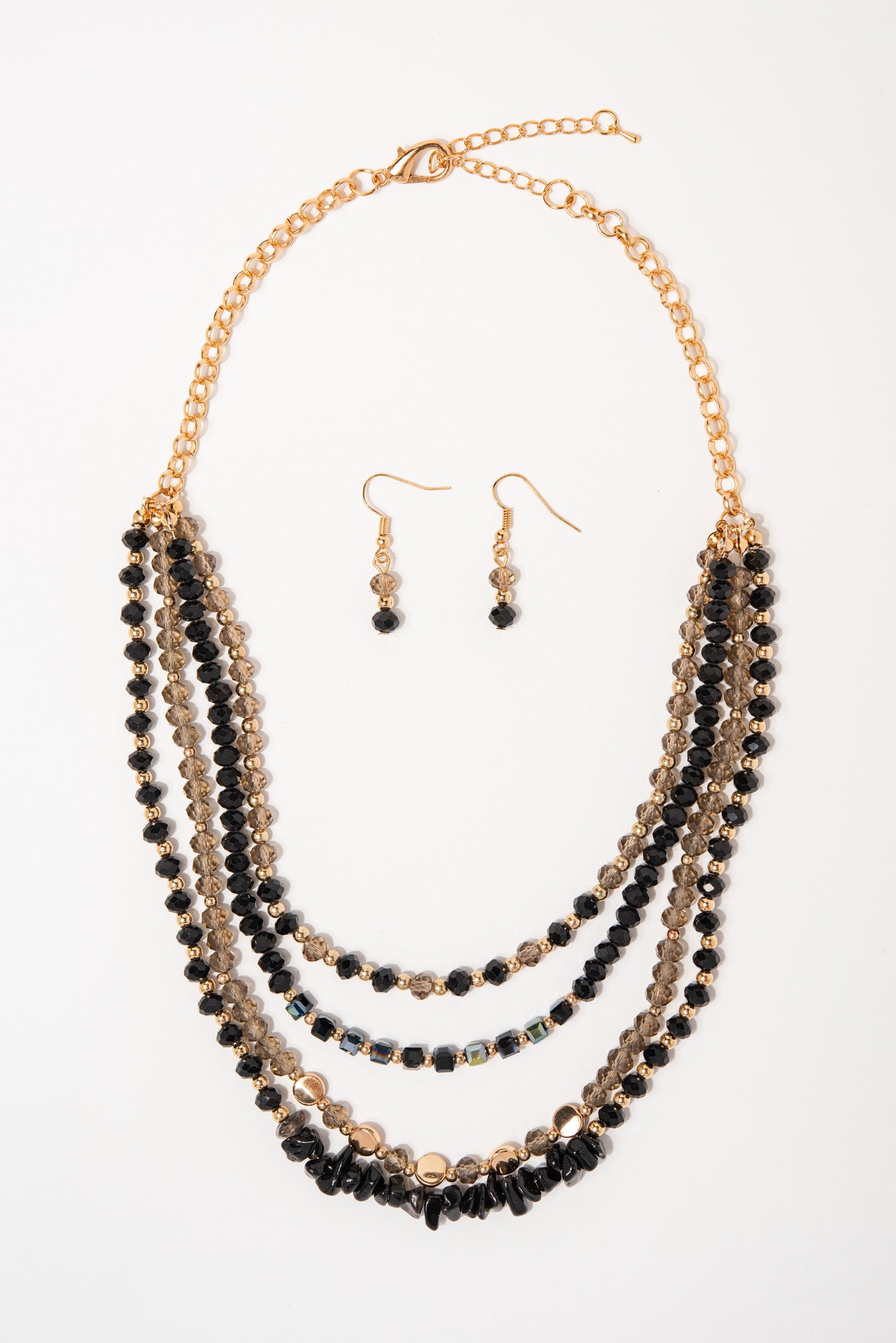 Charlotte Multi Strand Bead Necklace Set - Black