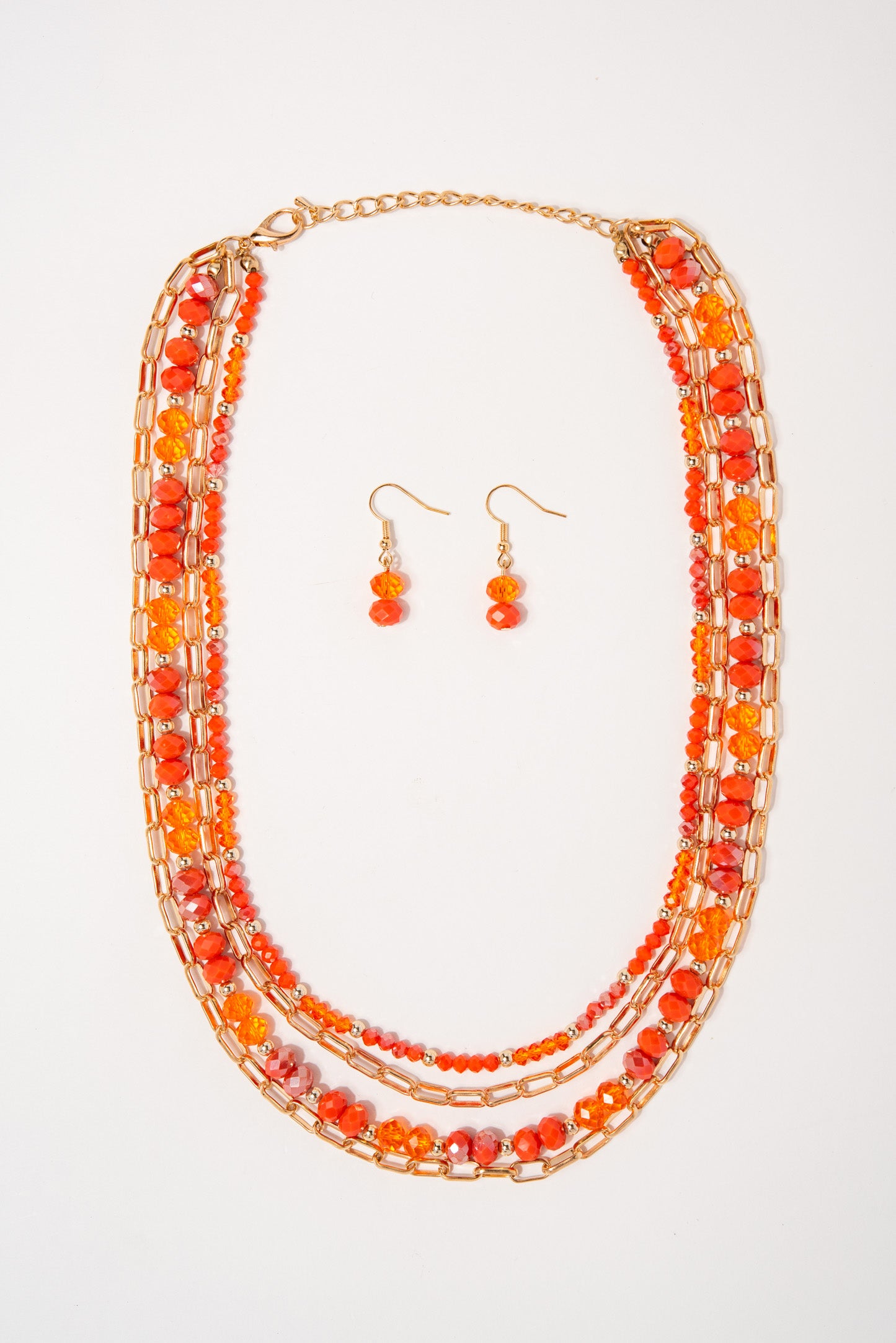 Emily Beaded Paperclip Multi Strand Necklace Set - Orange