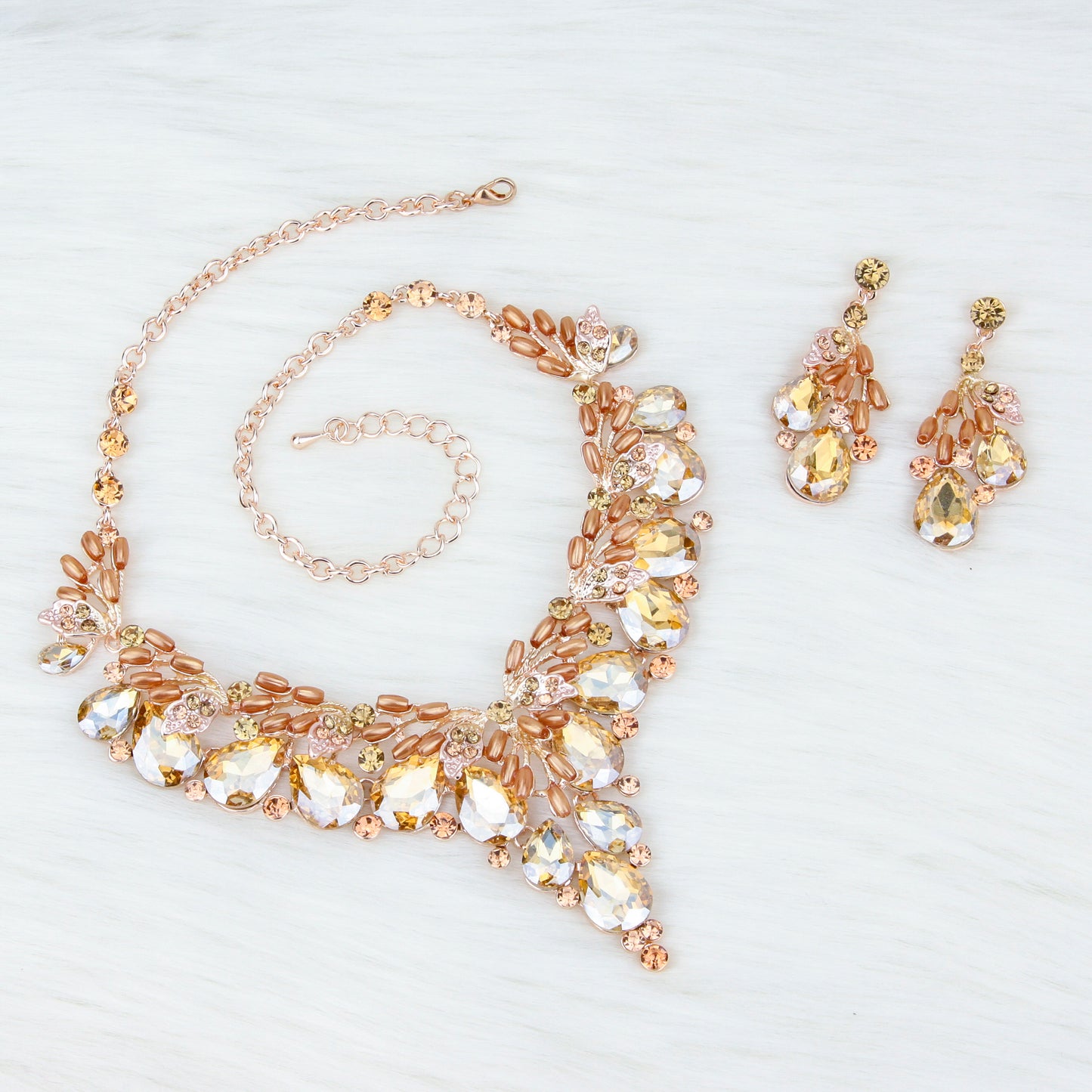 Eden Rhinestone & Bead Drop Necklace & Earring Set
