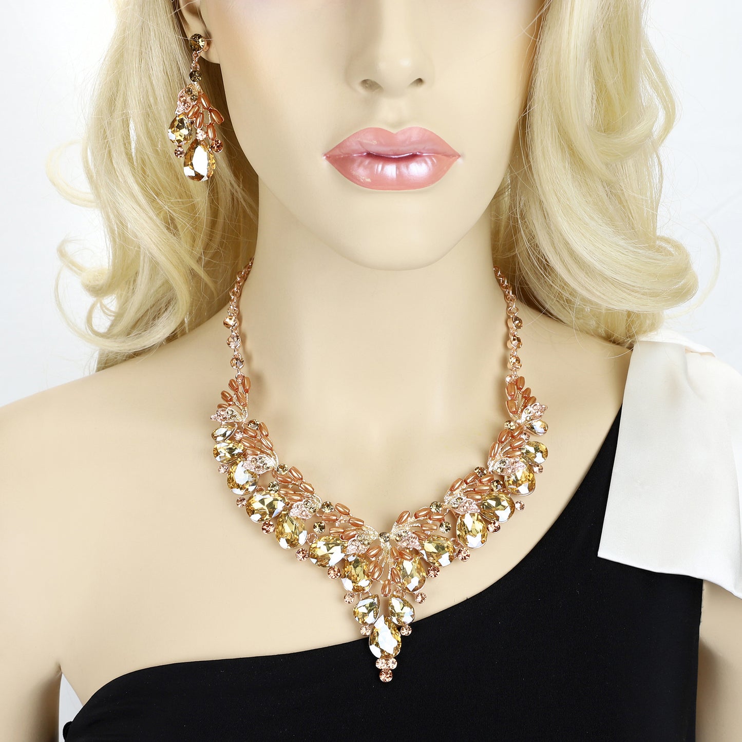 Eden Rhinestone & Bead Drop Necklace & Earring Set