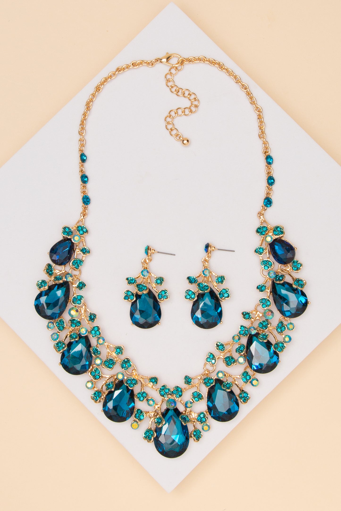 Emma Rhinestone Embellished Teardrop Cut Crystal Necklace Set