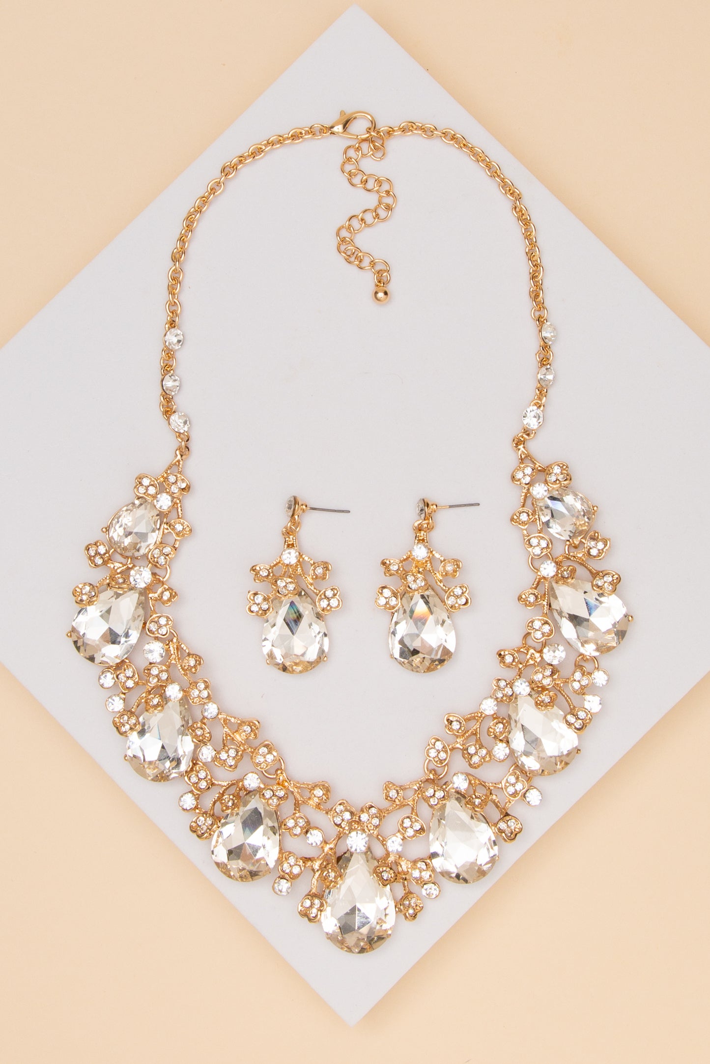 Emma Rhinestone Embellished Teardrop Cut Crystal Necklace Set