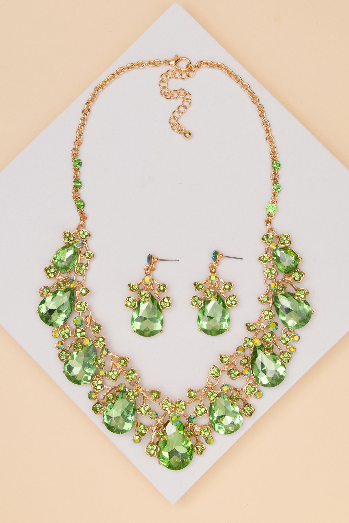Emma Rhinestone Embellished Teardrop Cut Crystal Necklace Set