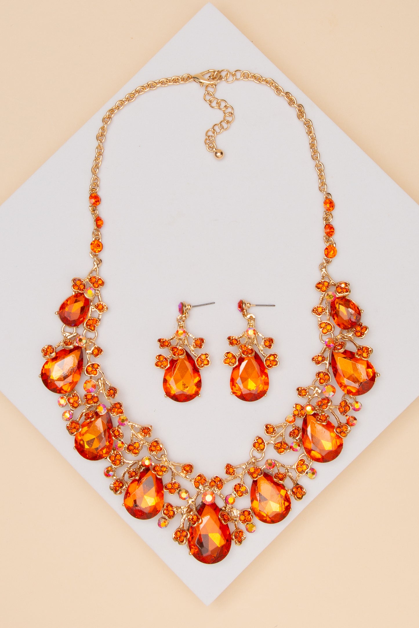 Emma Rhinestone Embellished Teardrop Cut Crystal Necklace Set