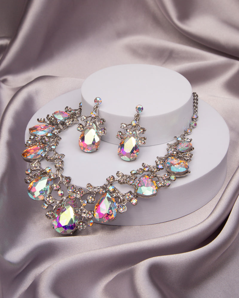 Emma Rhinestone Embellished Teardrop Cut Crystal Necklace Set