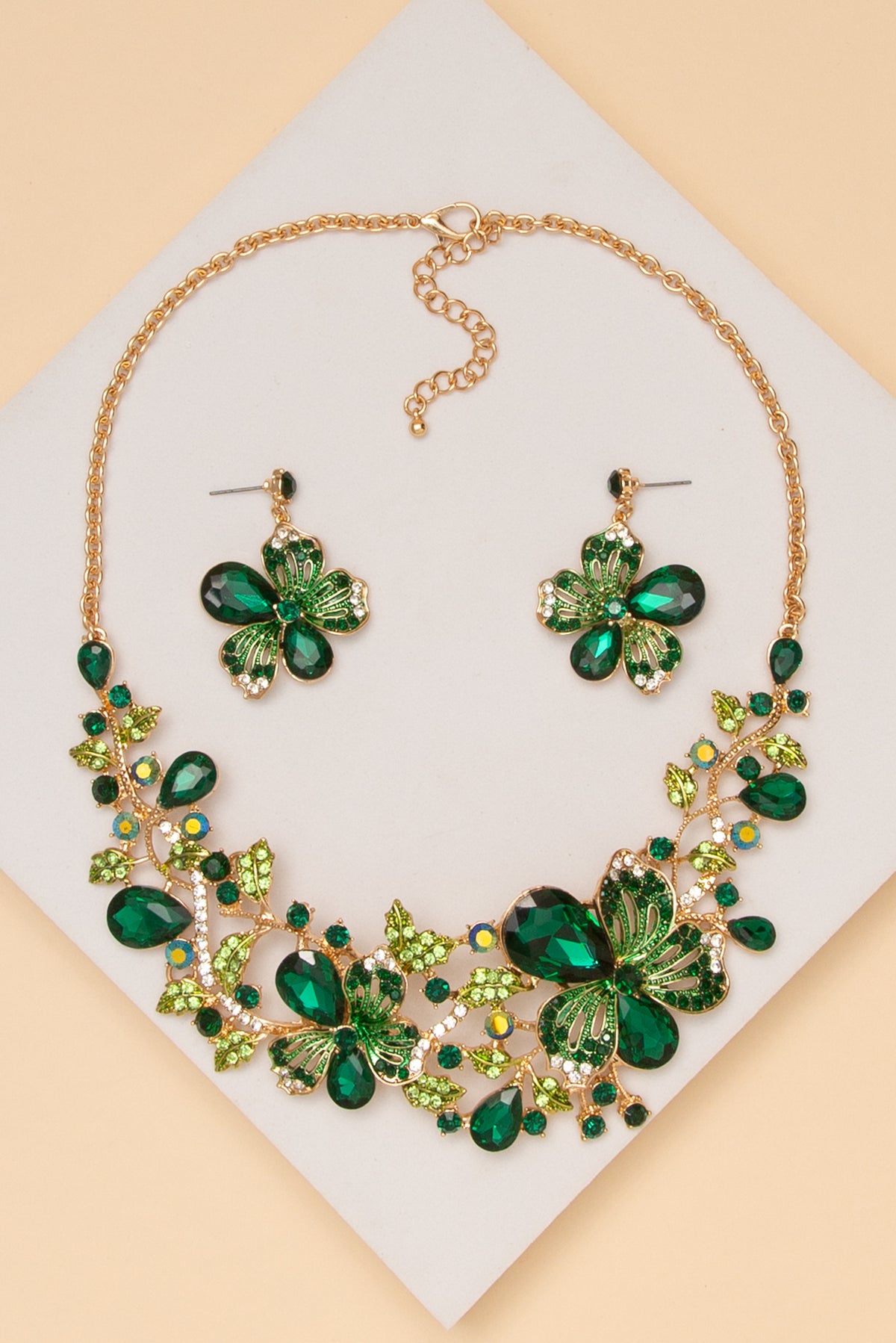 April Rhinestone Embellished Teardrop Cut Crystal Necklace Set