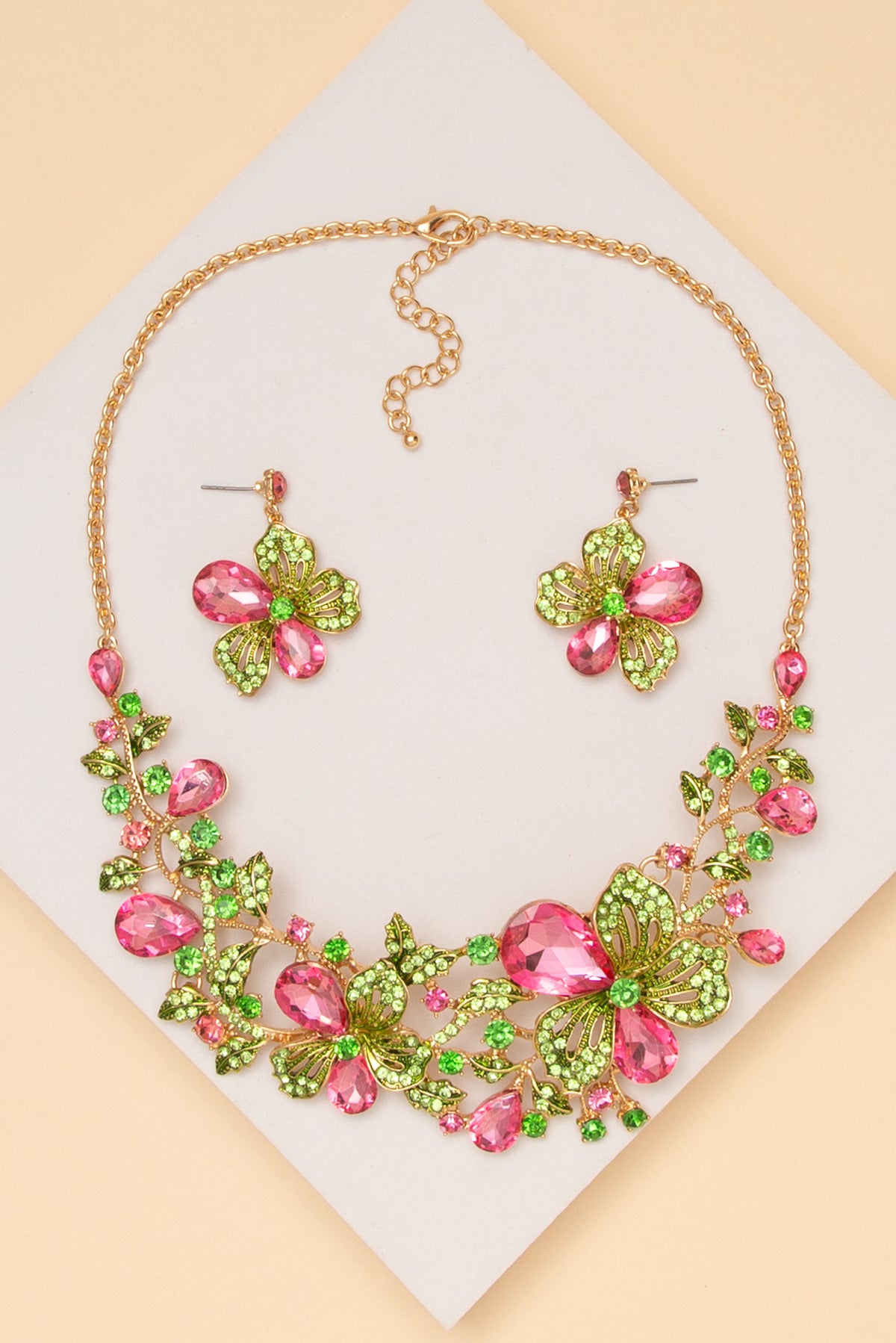 April Rhinestone Embellished Teardrop Cut Crystal Necklace Set