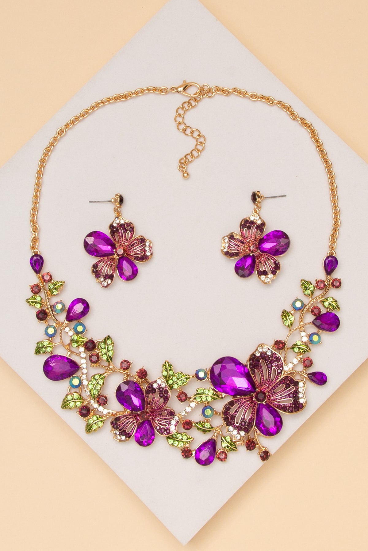 April Rhinestone Embellished Teardrop Cut Crystal Necklace Set