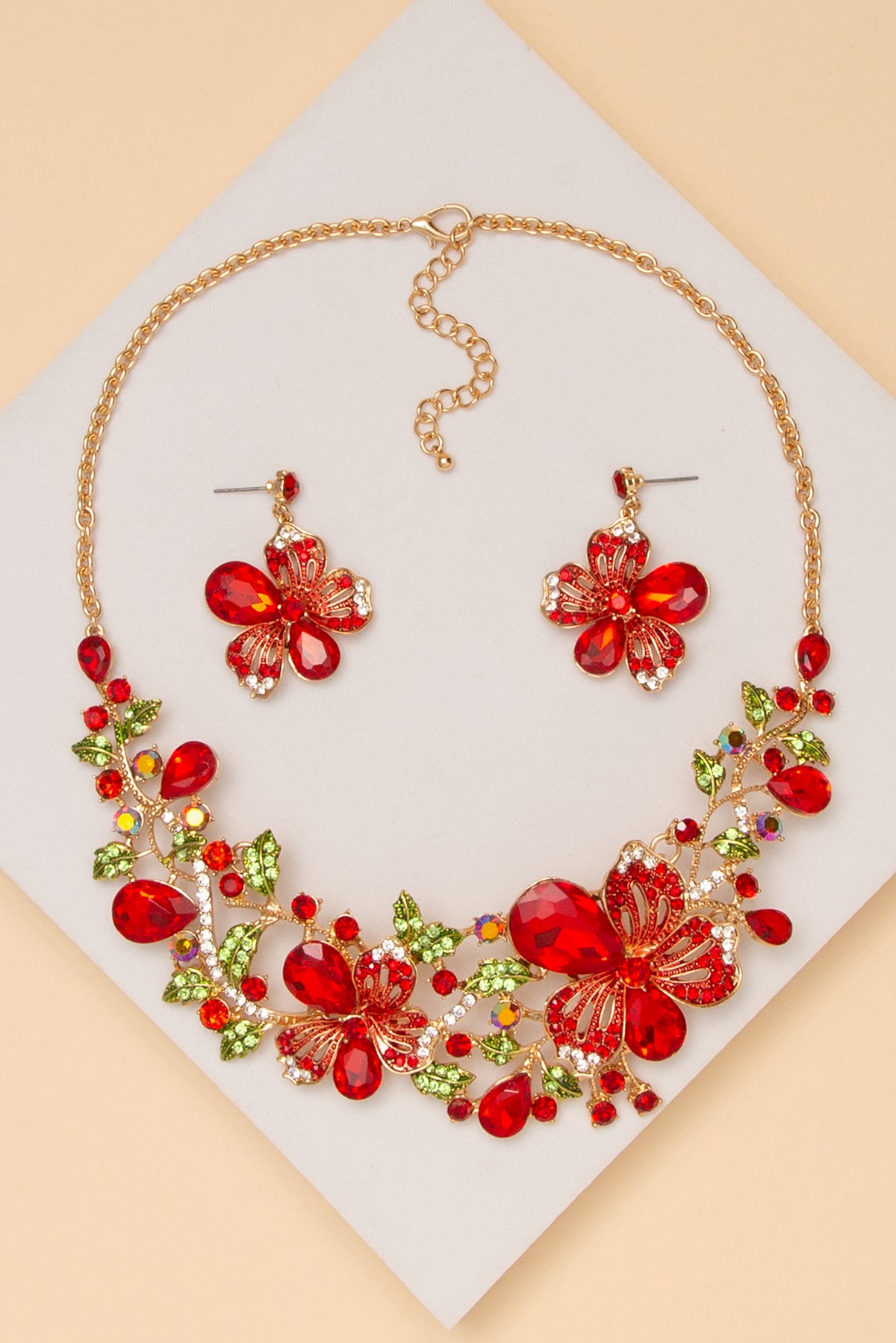 April Rhinestone Embellished Teardrop Cut Crystal Necklace Set