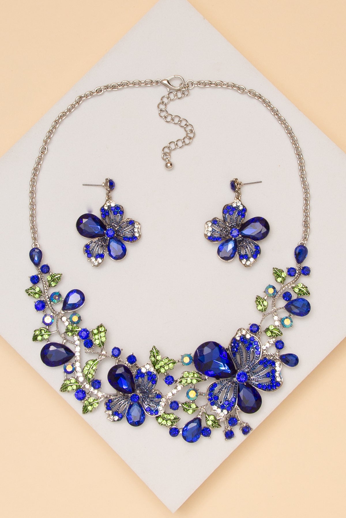 April Rhinestone Embellished Teardrop Cut Crystal Necklace Set