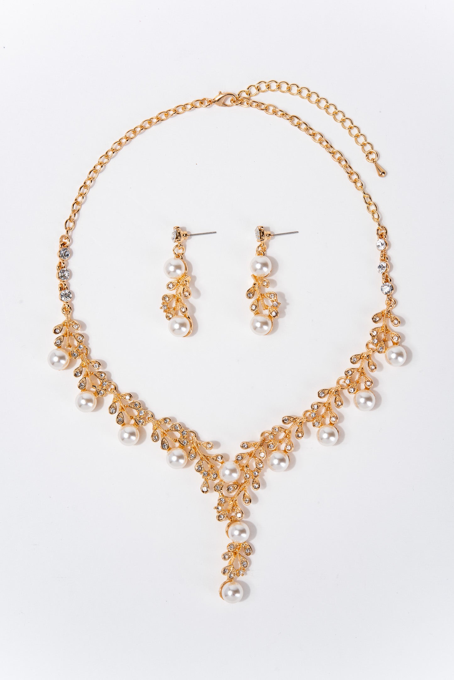 Daisy Rhinestone & Pearl Cluster Necklace Set